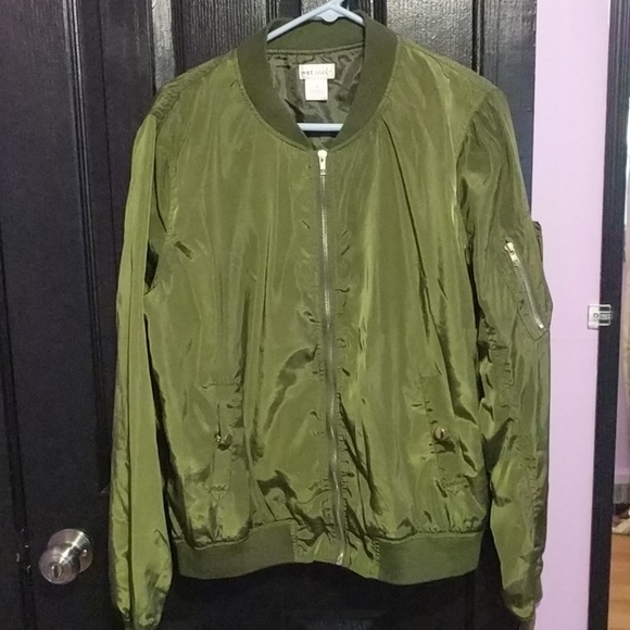 Army green satin bomber jacket