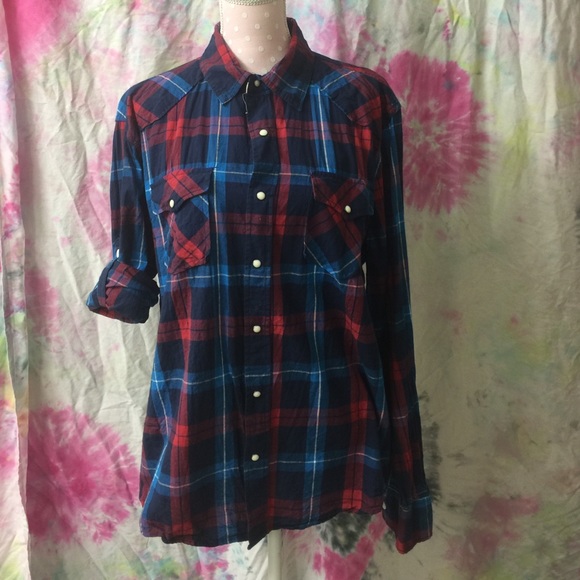 Red and blue button up