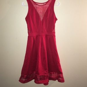 Red dress with deep V neck detail
