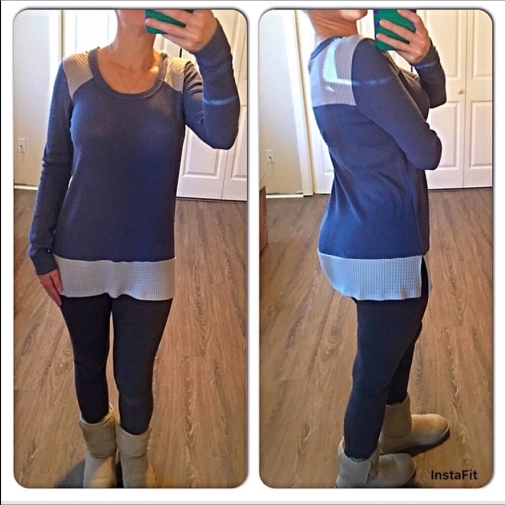 Long sleeve Color Block Indigo Grey top - Picture 1 of 2
