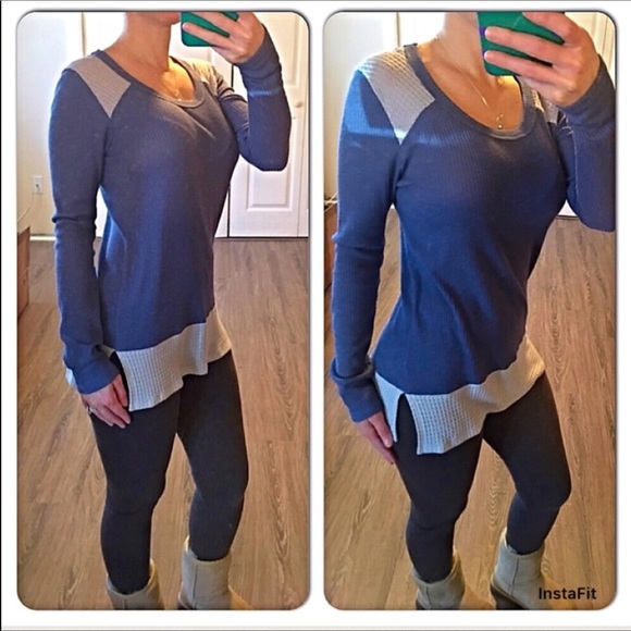 Long sleeve Color Block Indigo Grey top - Picture 2 of 2