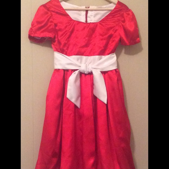 Custom made Red polyester satin dress. 14 plus.