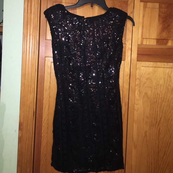 Body con black sequin dress with shoulder pads!