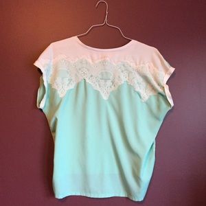 Lace mint and white blouse size XL