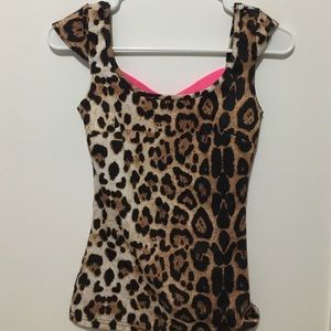leopard top with neon pink back detailing