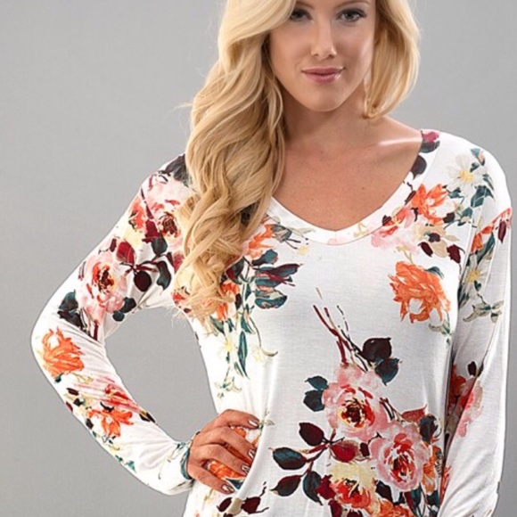 Floral V Neck Long Sleeve - Picture 2 of 3