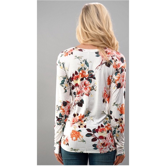 Floral V Neck Long Sleeve - Picture 3 of 3