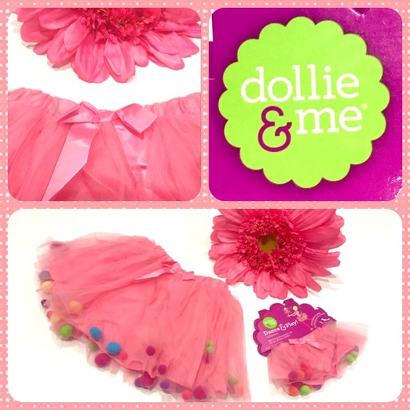 Dollie & Me Pink Mesh TuTu Skirt with Pom Poms