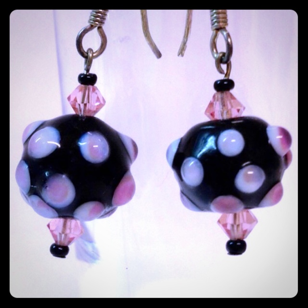 NWOT Boho ArtGlass and Real Silver Earrings