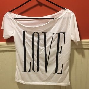 Off the shoulder "love" T shirt