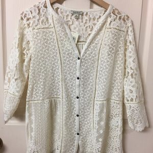 Boho off-white 3/4 sleeve top Lucky Brand