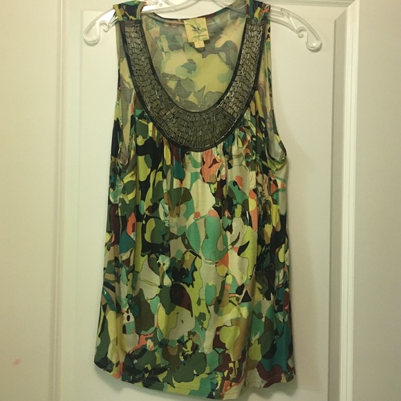 Anthropologie Beaded Top Multi Color
