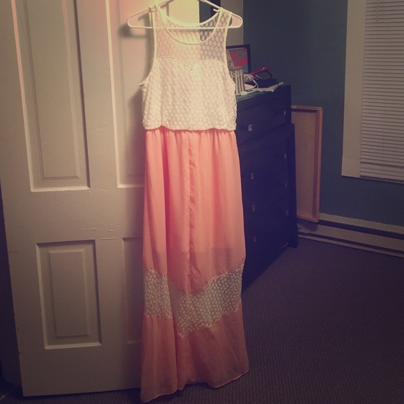 Peach and white lace maxi skirt