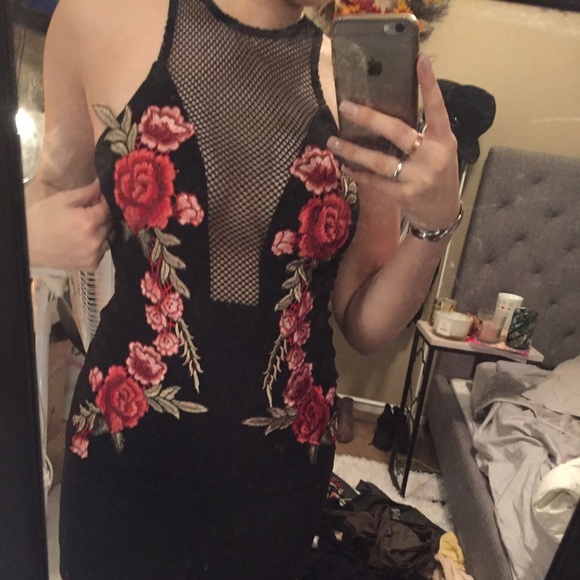 Rose open mesh tight dress
