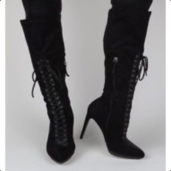 Beyond Black Faux Suede Lace Up Stiletto High Heels Beyond Black Faux Suede Lace Up Stiletto High Heels