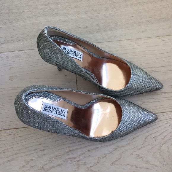 Badgley Mischka Silver Sparkle Shoes 7 - Picture 3 of 5
