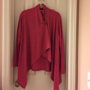 Bobeau One-Button Fleece Wrap Cardigan