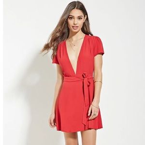 Red V-Neck wrap mini Dress- NWT-size Small