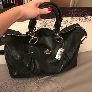 Black leather coach purse