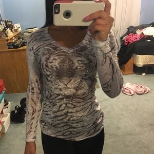 Long sleeve tiger rhinestone top