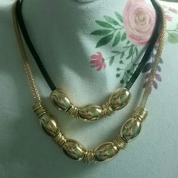 Black & Gold 2 rows Tubes and Loops Necklace