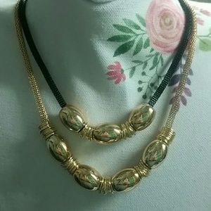 Black & Gold 2 rows Tubes and Loops Necklace