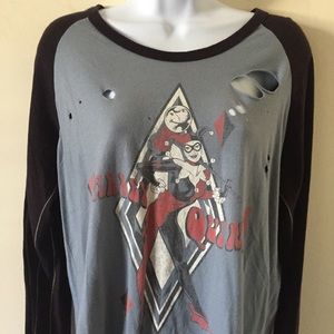 Harley Quinn Distressed Baseball Shirt nwot