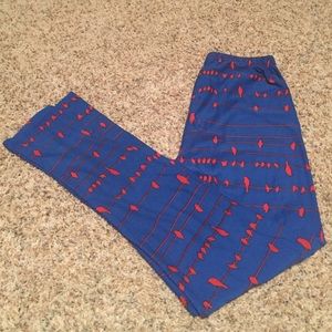 OS LuLaRoe Leggings - Blue with Red Birds on Wire