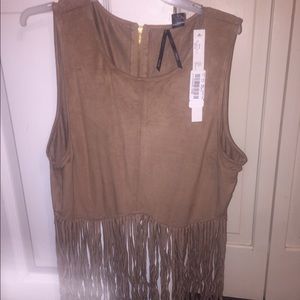 Tan suede fringe top!!