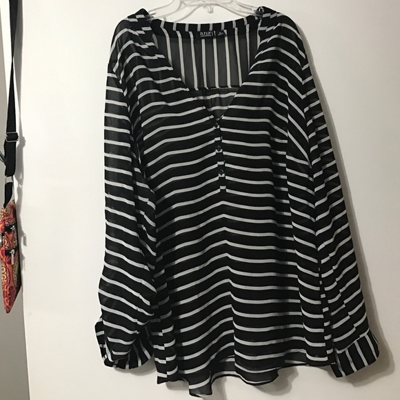 a.n.a Tops - A.n.a.  Sheer black and white striped blouse