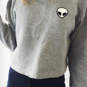 Grey cropped sweater alien