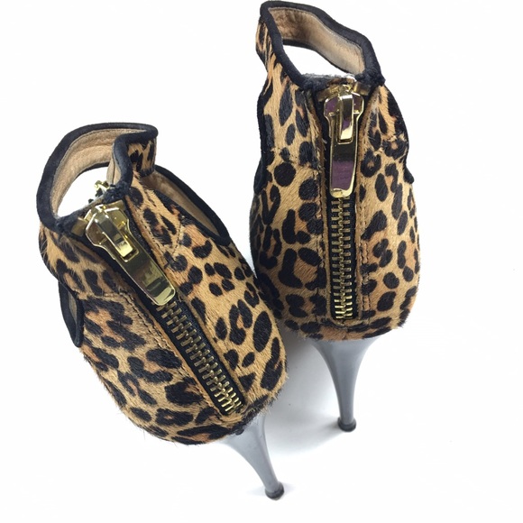 RENVY Leopard Calf Hair Peep-toe Booties - Picture 2 of 3