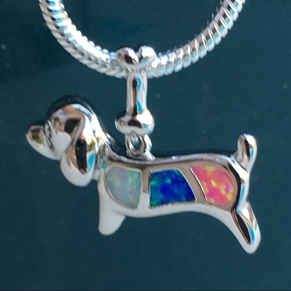Sterling silver plt & opal 🐶 dog, bone and chain - Picture 4 of 8