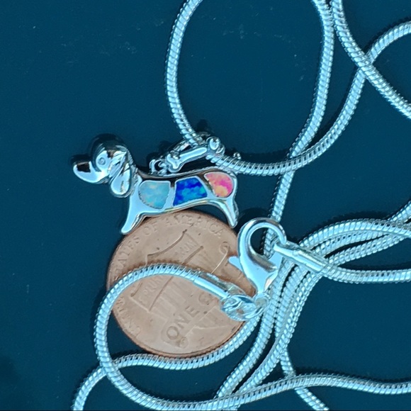 Sterling silver plt & opal 🐶 dog, bone and chain - Picture 5 of 8