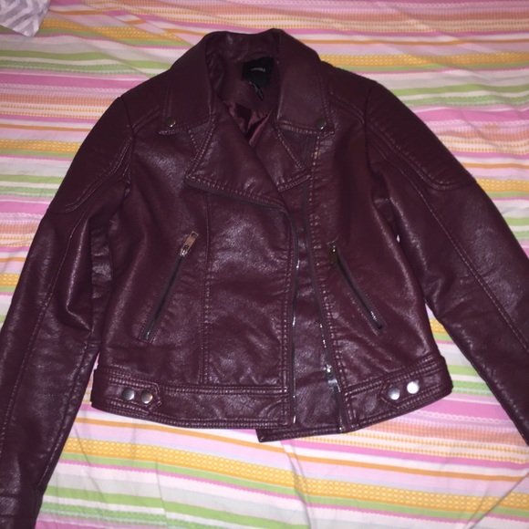 Wine faux leather moto jacket