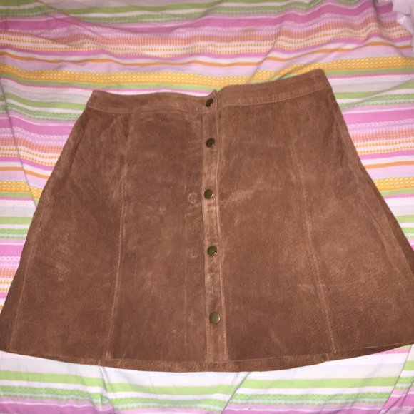 Tan suede button up skirt