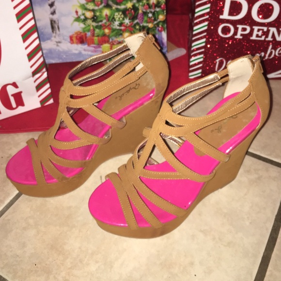 Strappy Camel Wedges