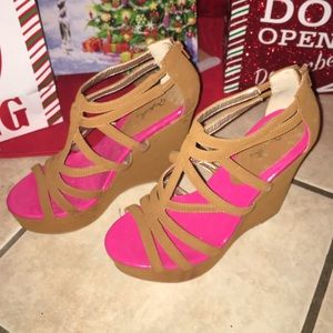 Strappy Camel Wedges