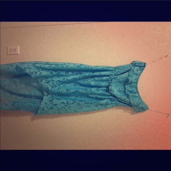 Light blue trixxie high low dress.