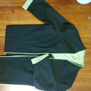 Black pinstripe and green blazer
