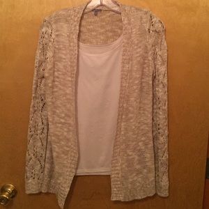 White and tan lightweight cardigan