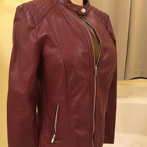 Burgundy pleather motor jacket -M