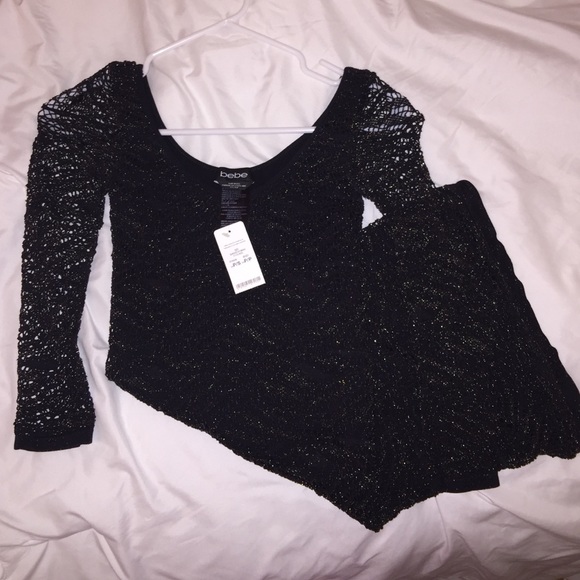 Bebe bodycon black dress with gold sparkle