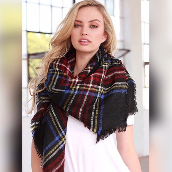 Accessories - Black Multi Plaid Blanket Scarf