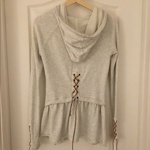 FREE PEOPLE Gray Zip Up Lace Up Hoodie/Jacket