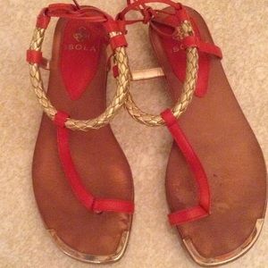 ISOLA LEATHER BRAIDED FLAT SANDALS Sz 71/2 M
