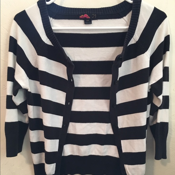 Black and white striped cardigan
