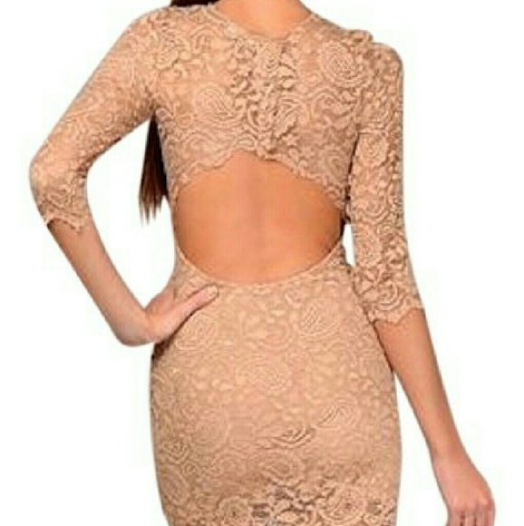 GILBER GILMORE NIGHT CAP NUDE BEIGE LACE DRESS MED - Picture 2 of 4