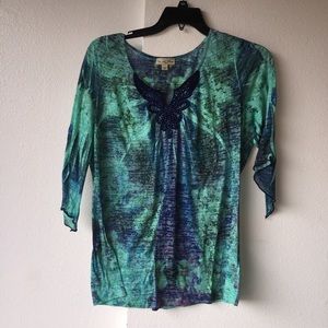 Flowy blue and teal top with beading