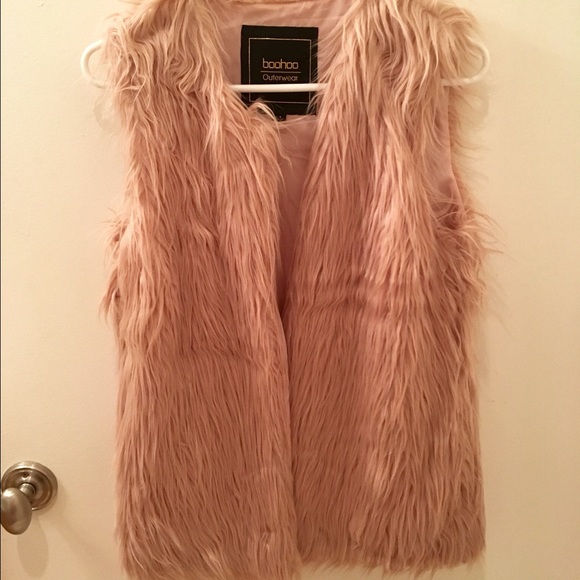 Long pale pink faux fur vest
